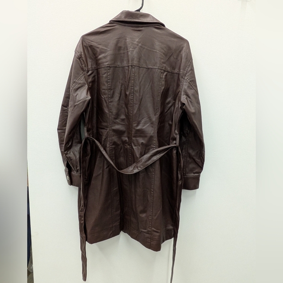 Future Collective Brown Faux Leather Coat Women Medium Button Front Long Jacket - Picture 9 of 13